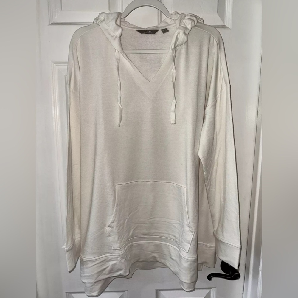Denim & Co. Large Hooded Tunic Top Soft Blend Knit Natural NEW - SEE NOTE